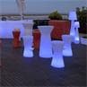 CAPRI Blanc Lot meubles lumineux d'extérieur 1 guéridon haut Capri + 4 tabourets hauts Corfu H110cm
