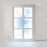 WINDOW LAMP Blanc et bleu clair Lampe de sol bois et acrylique 6 carreaux H90cm