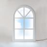 WINDOW LAMP Blanc et bleu clair Lampe de sol bois et acrylique arrondie H90cm